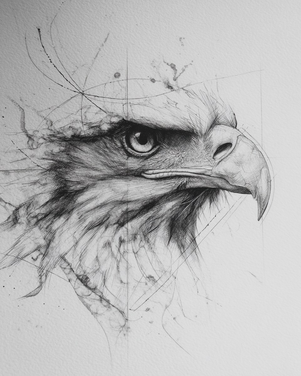Étude d’aigle au graphite
